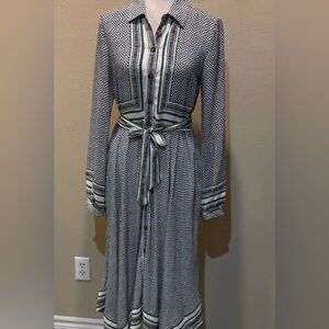 Anthropologie Black and White Geometric Long Sleeve Dress